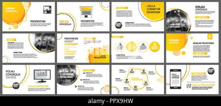 Presentation and slide layout background. Design yellow and orange gradient circle template. Use for business annual report, flyer, marketing, leaflet Stock Vector