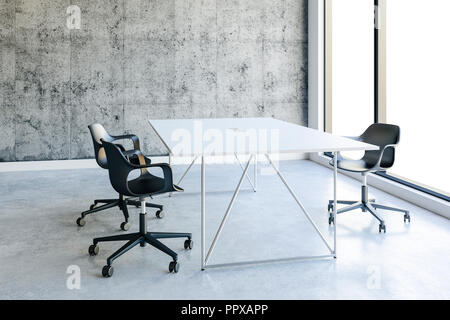 3d office interior with big windows and view Stock Photo