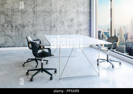 3d office interior with big windows and view Stock Photo