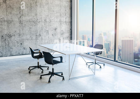 3d office interior with big windows and view Stock Photo
