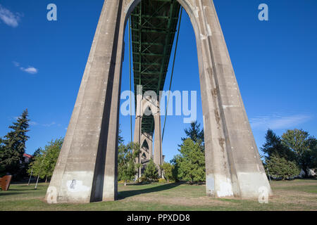 under the st. johns bridge at cathedral park in oregon Stock Photo