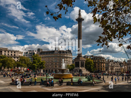 London / UK - September 15, 2018: View of the Trafalgar Square on a sunny afternoon in the autumn.