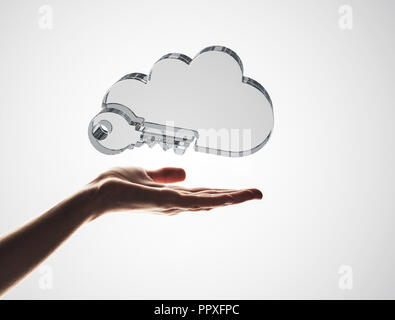 Cloud computing concept with glass symbol shown in hand Stock Photo