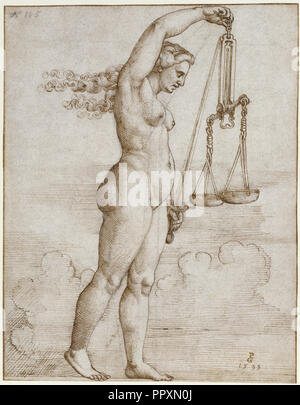 Allegory of Justice; Georg Pencz, German, 1484,1485 - 1545, Germany; 1533; Pen and brown ink over black chalk; 19.2 x 14.9 cm Stock Photo