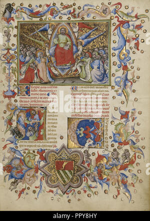 Christ in Majesty; Initial A: A Man Lifting His Soul to God; Master of the Brussels Initials, Italian, active about 1389 - 1410 Stock Photo