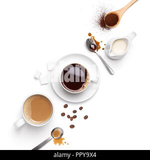 Top view of different types of coffee and ingredients arranged nicely Stock Photo