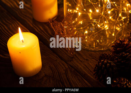 warm candles and ornament Stock Photo