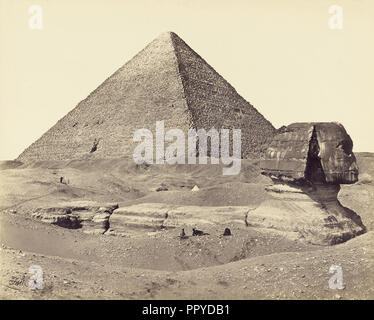 The Great Pyramid and the Sphinx; Francis Frith, English, 1822 - 1898, 1858; Albumen silver print Stock Photo