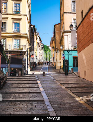 View of Les pentes de la Croix-Rousse slope street in Lyon France Stock Photo