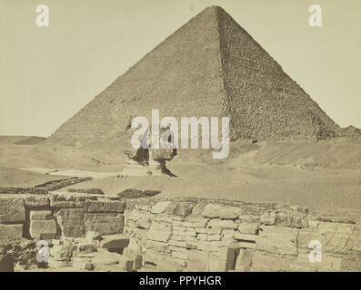 Great Sphinx and pyramid, Giza; Egyptian; Giza, Egypt, Africa; about 1860 - 1870; Albumen silver print Stock Photo