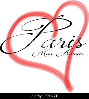 Paris Mon Amour in a red heart - Vector Stock Vector