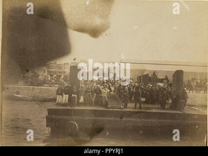 Group of people on barge; about 1860 - 1880; Tinted Albumen silver print Stock Photo