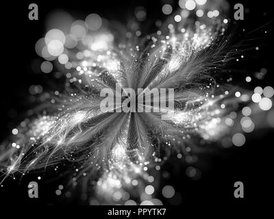 Magical glowing mandala star in space black and white, computer generated abstract background, 3D rendering Stock Photo