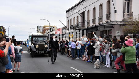 Bowral, Australia - Sept 22, 2018. Tulip Time Street Parade features classic and vintage cars, marching bands and various floats. Locals and visitors  Stock Photo