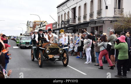 Bowral, Australia - Sept 22, 2018. Tulip Time Street Parade features classic and vintage cars, marching bands and various floats. Locals and visitors  Stock Photo