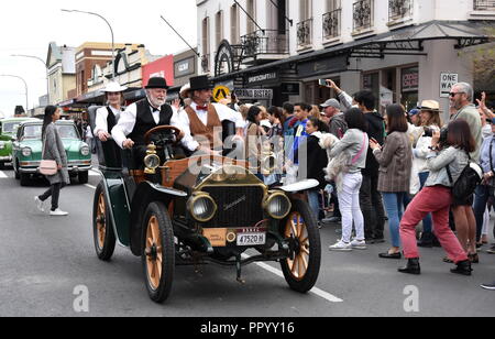 Bowral, Australia - Sept 22, 2018. Tulip Time Street Parade features classic and vintage cars, marching bands and various floats. Locals and visitors  Stock Photo