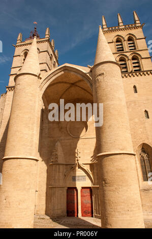 The Cathédrale Saint-Pierre in the old town centre of Montpellier stands in architectural unison next to the world's oldest medical school. Stock Photo