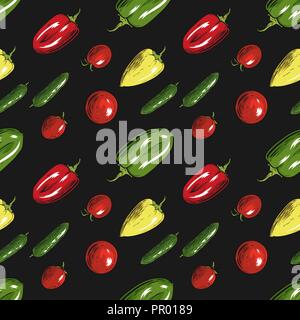 Seamless pattern with vegetables on dark background. Vector illustration. Stock Vector