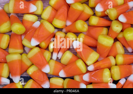 Close up macro view of colorful Halloween candy corn Stock Photo
