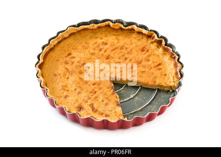 Traditional pumpkin pie for Thanksgiving isolated on white background Stock Photo