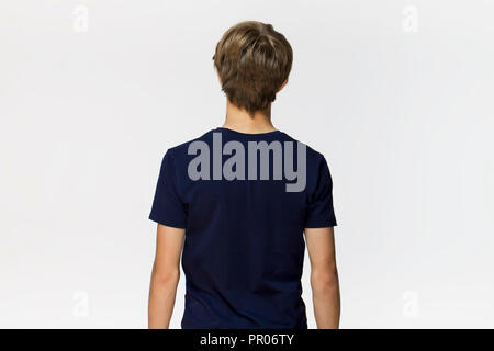 Rear view of young elegant man wearing black t-shirt Stock Photo