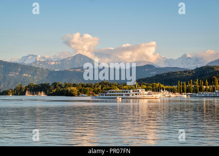 Lucerne, Switzerland – September 24, 2015:  The nice view from the famous Haldenstrasse at the shores of Lake Lucerne (Vierwaldstattersee) Stock Photo