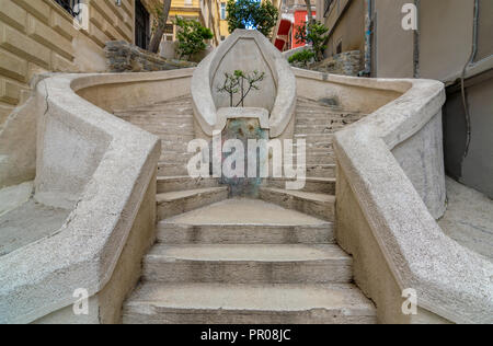 Kamondo Stairs, a famous pedestrian stairway leading to Galata Tower, built around 1870, located on Banks Street in Galata (Karakoy) district Stock Photo