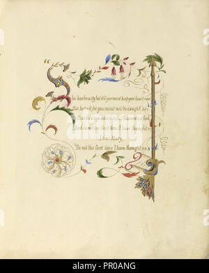 Illuminated manuscript of a poem; British; England; 1843 - 1845; Red, blue, green and pink ink with gilding; 18.6 x 22.9 cm Stock Photo