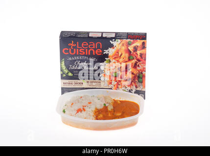 Lean Cuisine Chicken Tikka Masala ready meal with box and cooked food tray by Nestle Stock Photo