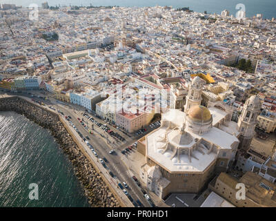 Aerial view of Cadiz Cathedral, by drone, Cadiz, Andalucia, Spain, Europe Stock Photo