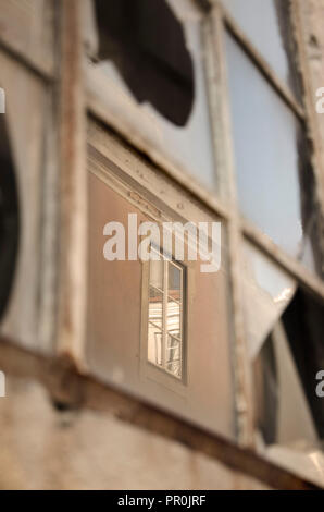 vroken window detail in lisbon,portugal, traditional architecture Stock Photo