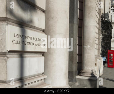 Entrance to the building of the Department for Digital, Culture, Media ...