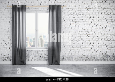 3d interior wall with window and curtain Stock Photo