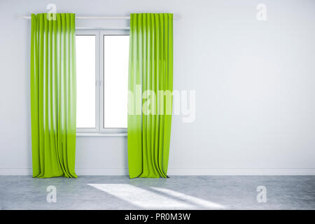 3d interior wall with window and curtain Stock Photo