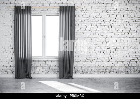 3d interior wall with window and curtain Stock Photo