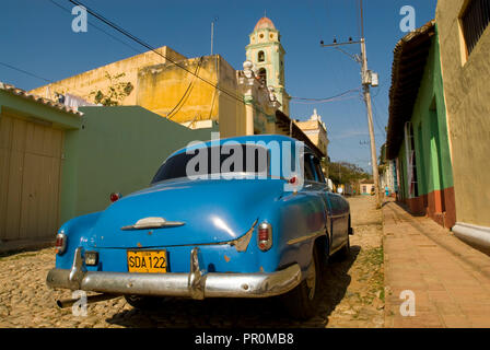 Blue Vintage American Car In The Street Of Trinidad Cuba West Indies