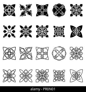 Set of twenty black abstract pattern shapes on the white background, hand drawing vector for design Stock Vector