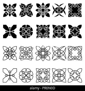 Set of twenty abstract shapes in black silhouettes on the white background, vector elements for design Stock Vector