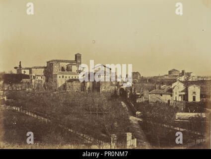 Church of St Giovanni e Paolo from the Palace of the Caesars, Rome; Mrs. Jane St. John, British, 1803 - 1882, Rome, Italy; 1856 Stock Photo