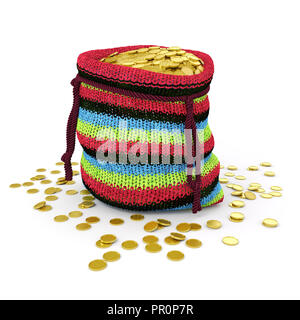 3d bag with gold coins on white background Stock Photo