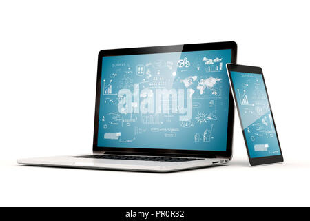3d laptop and tablet on white background Stock Photo