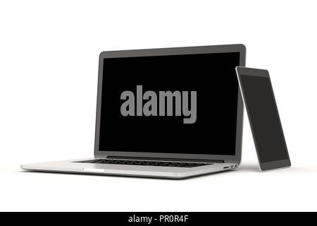 3d laptop and tablet on white background Stock Photo