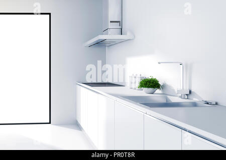 3d modern white kitchen Stock Photo