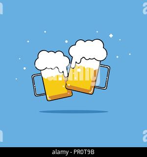 Beers isolated vector illustration party two friend are drinking. Stock Vector