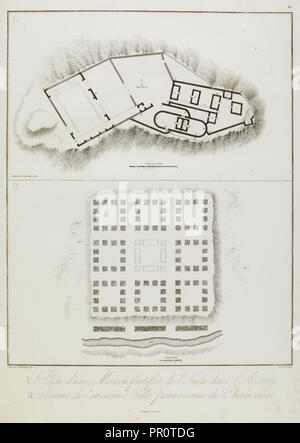 I. Plan d'une Maison fortifiée de l'Inca dans l'Assuay II. Ruines de l'ancienne Ville péruvienne de Chulucanas, Vues Stock Photo