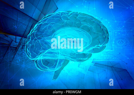 3d human brain on abstract tech background Stock Photo