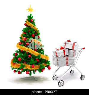 3d Christmas tree and present boxes Stock Photo