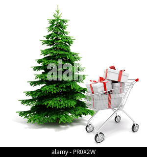 3d Christmas tree and present boxes Stock Photo