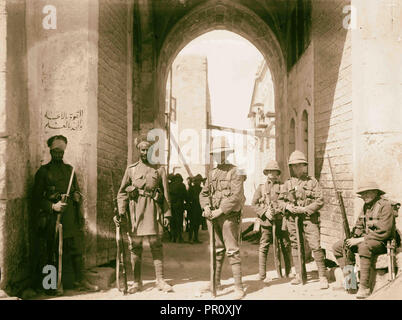 Indian and British guards, St. Stephen's Gate, Jerusalem. 1920, Jerusalem, Israel Stock Photo