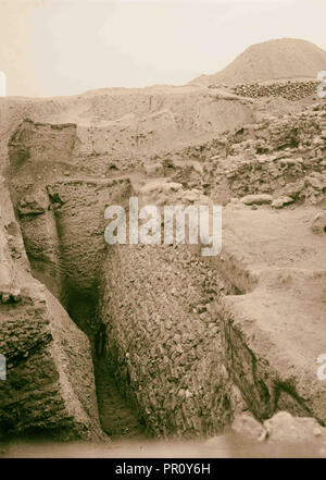 Road to Jericho, Jordan, etc. Remains of ancient Jericho city wall. 1900, West Bank, Jericho Stock Photo